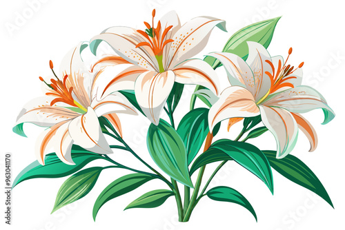  Lilium flowers on white background vector art illustration