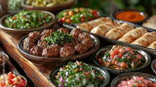 Traditional Lebanese kibbeh tabbouleh served at a cultural birthday celebration in Beirut Lebanon photo