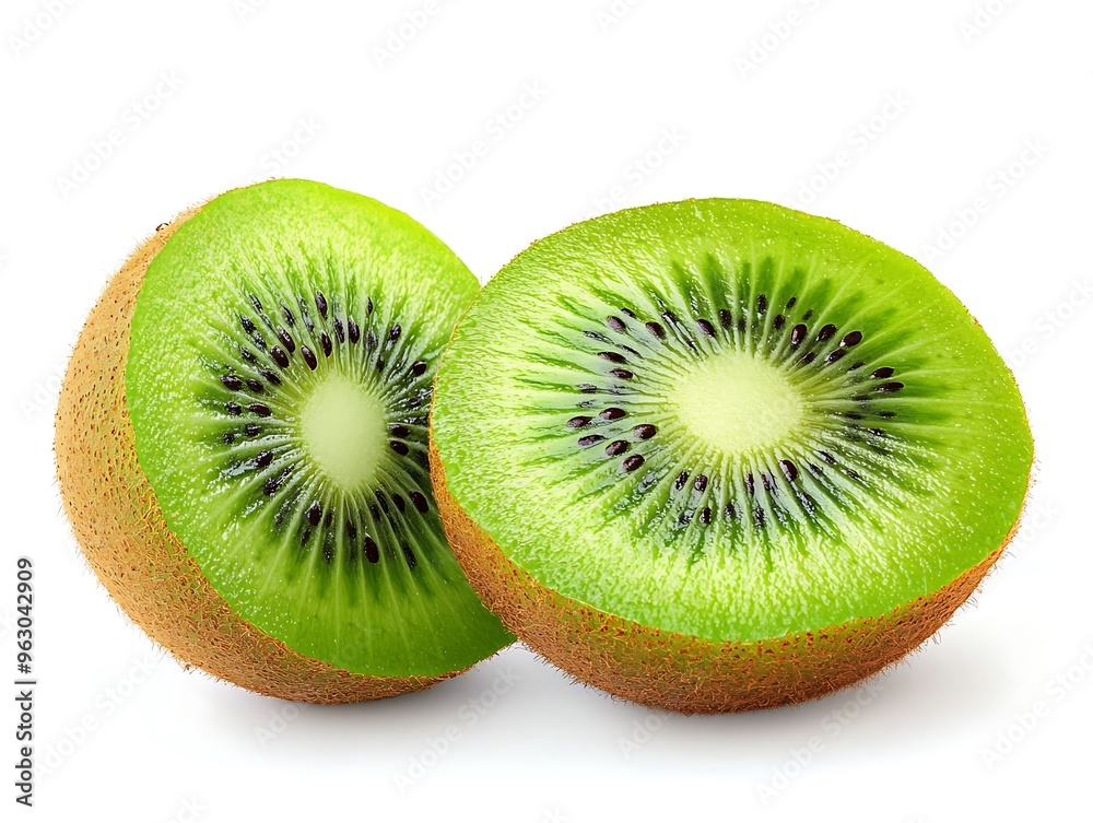 Isolated kiwi. One kiwi fruit cut in halves isolated on white background with clipping path Isolated kiwi. One kiwi fruit cut in halves isolated on white background with clipping path