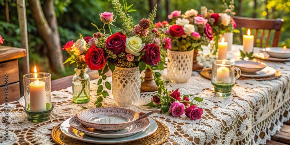 Rose garland lace tablecloth bohemian eclectic Rose garland lace tablecloth bohemian eclectic
