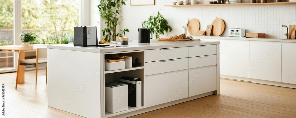 Fototapeta premium Kitchen island with built-in storage for work supplies, multifunctional and modern