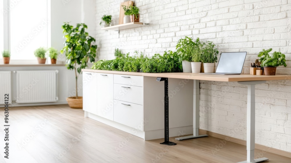 Kitchen with a built-in herb garden and standing desk, fresh and inspiring Kitchen with a built-in herb garden and standing desk, fresh and inspiring