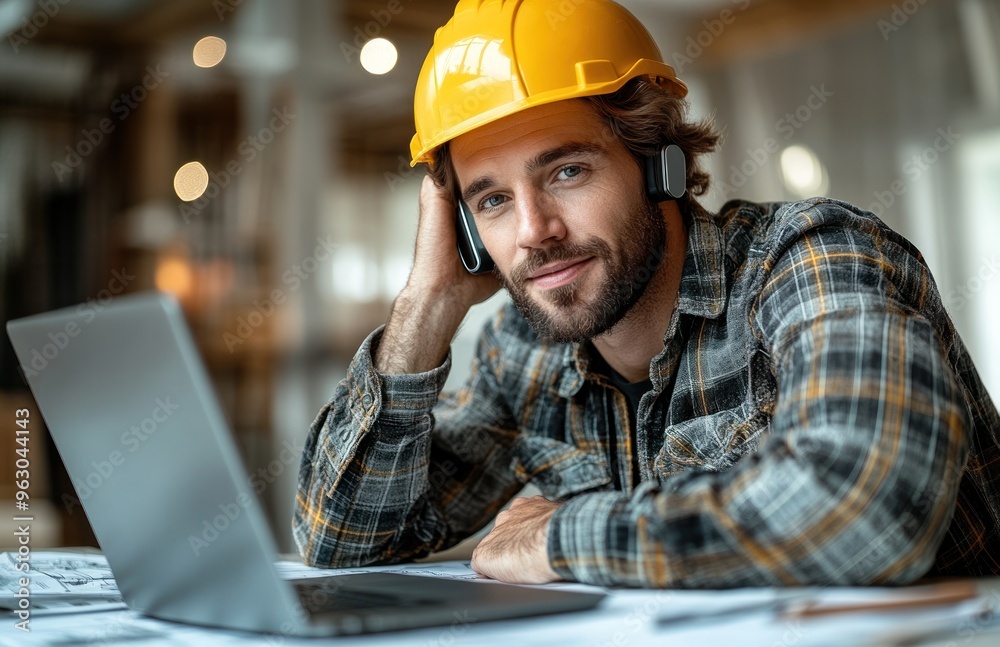 Construction Worker Using Laptop Construction Worker Using Laptop