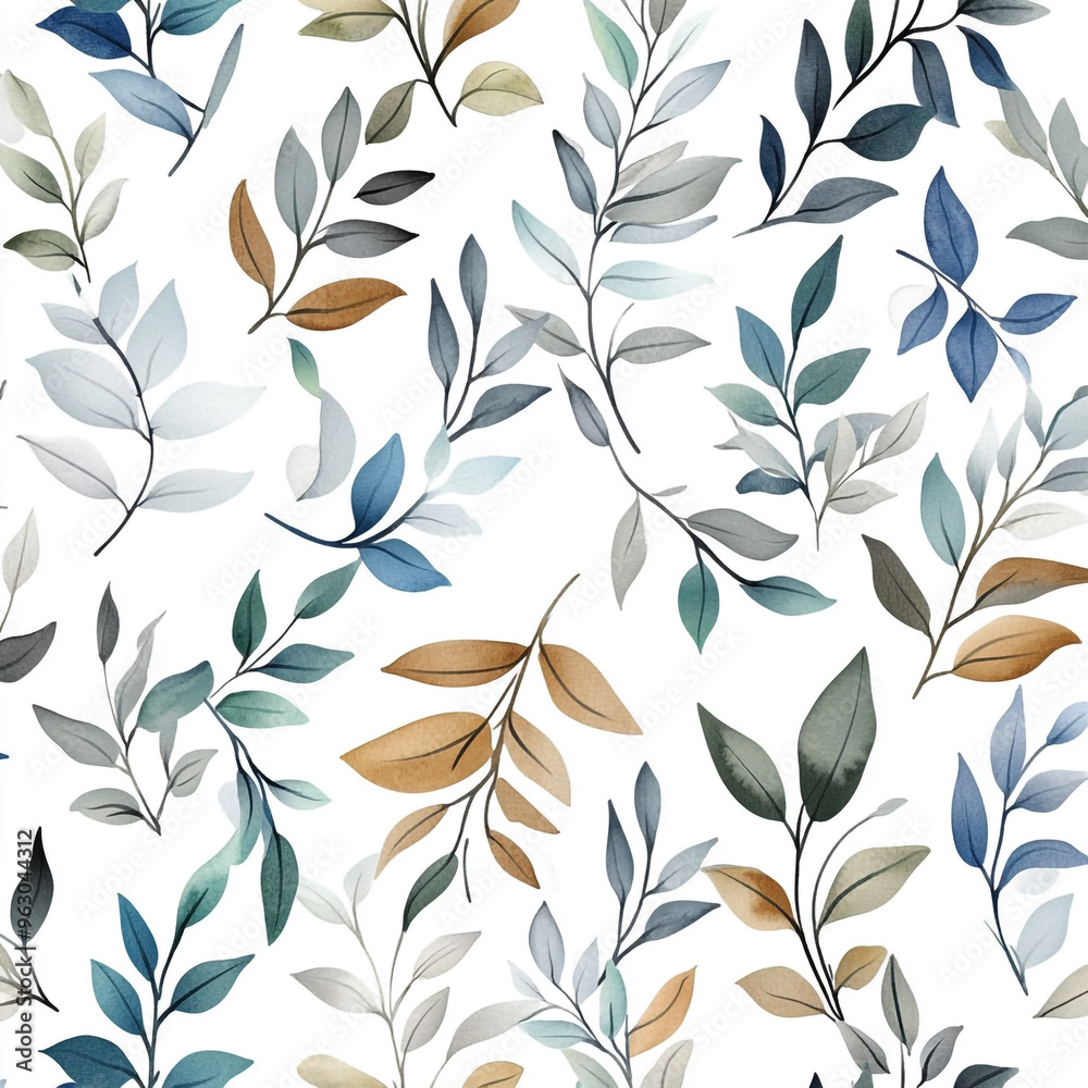 Elegant botanical pattern with soft pastel leaves on a white background 화이트 배경에 부드러운 파스텔 잎의 우아한 식물 패턴 Elegant botanical pattern with soft pastel leaves on a white background 화이트 배경에 부드러운 파스텔 잎의 우아한 식물 패턴