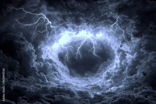 Dramatic stormy sky with lightning strikes in dark clouds