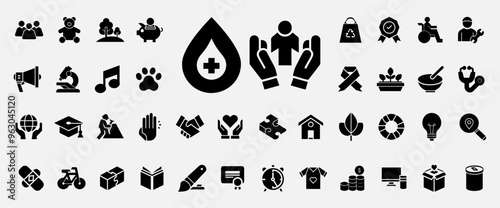 volunteering donation people activities organizations glyph icons set