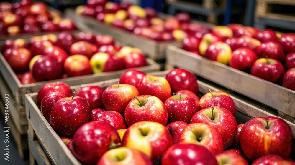 Close-up video of ready-to-ship apples being loaded onto pallets in a cold warehouse Close-up video of ready-to-ship apples being loaded onto pallets in a cold warehouse