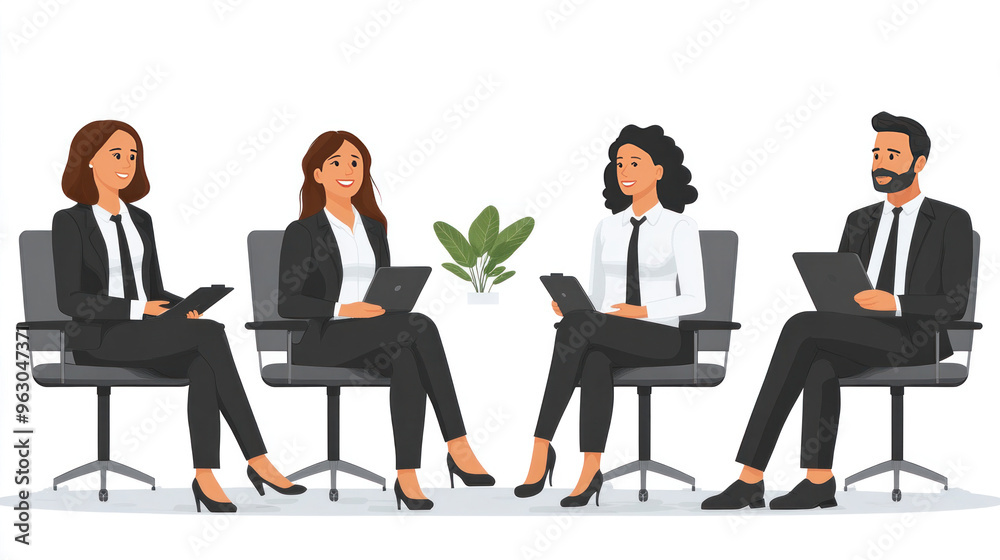 A group of interviewers takes notes while the job seeker presents their skills and experience. A group of interviewers takes notes while the job seeker presents their skills and experience.