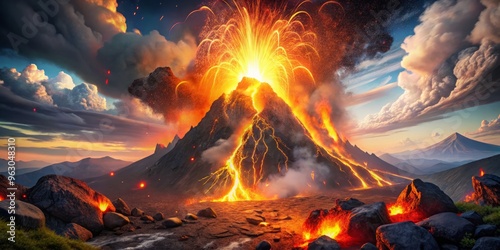 sizzling molten rock sparks rising flames blazing wildfire