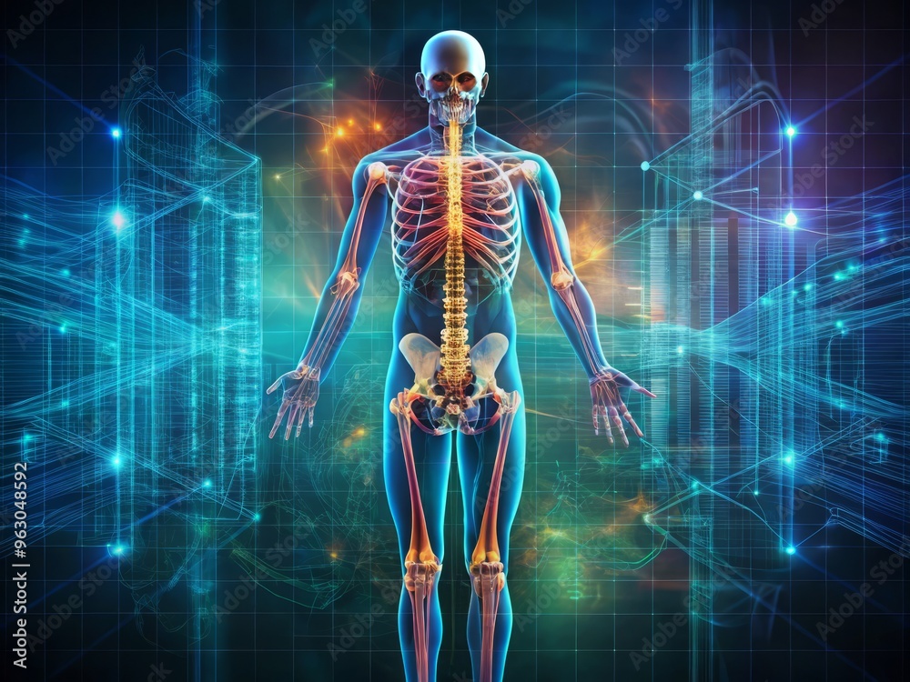 Skeletal System Anatomy Infographic Design Concept Technical Illustration Moody Atmosphere Bold Colors Skeletal System Anatomy Infographic Design Concept Technical Illustration Moody Atmosphere Bold Colors