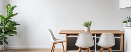 Small dining area with hidden work storage, sleek and multifunctional photo