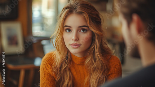 A job seeker sits attentively, listening carefully to the interviewer questions.