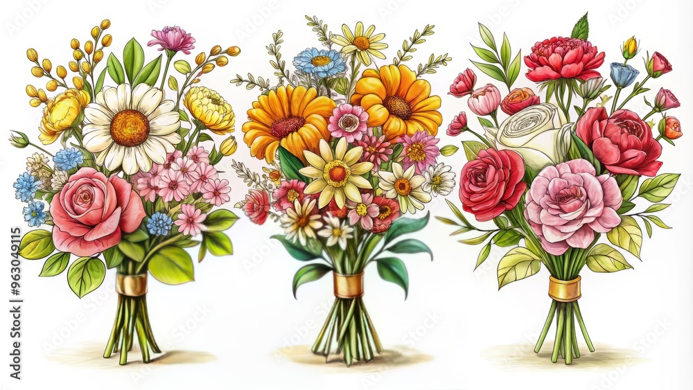 Obraz premium sketchy flower bouquets vector art illustrations