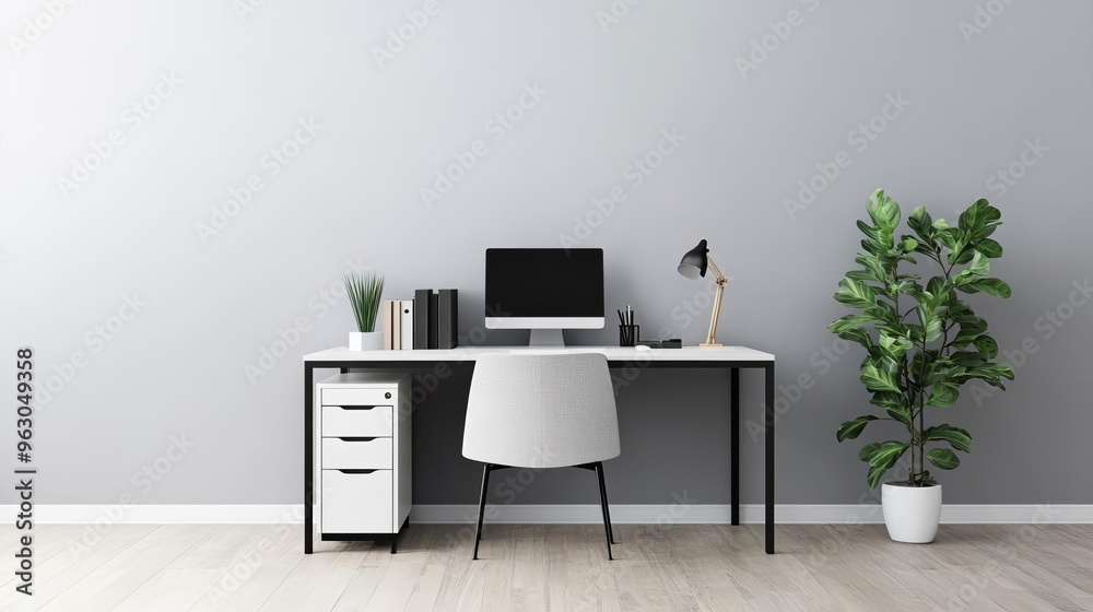 Fototapeta premium Stylish home office with flexible furniture for work and creativity, sleek and dynamic