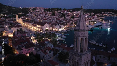 Nighttime Aerial View of St. Mark’s Church in Hvar photo