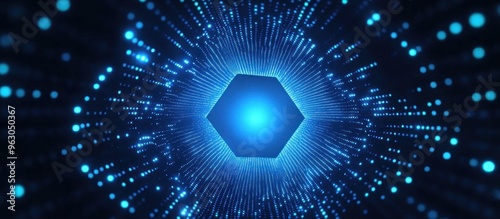 Fototapeta Naklejka Na Ścianę i Meble -  Abstract Blue Hexagon Tunnel with Glowing Lights