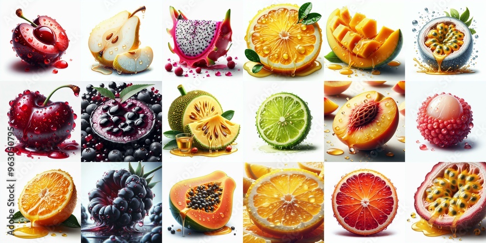 Different sliced fruits. AI generated illustration