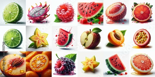 Obraz na płótnie Different sliced fruits. AI generated illustration w salonie