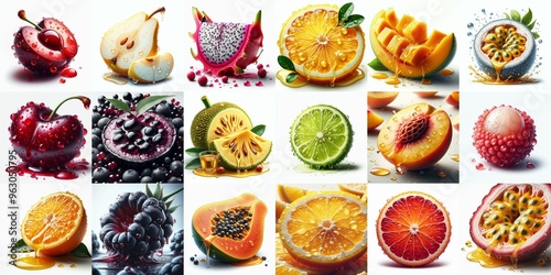 Obraz na płótnie Different sliced fruits. AI generated illustration w salonie