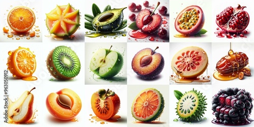 Obraz na płótnie Different sliced fruits. AI generated illustration w salonie