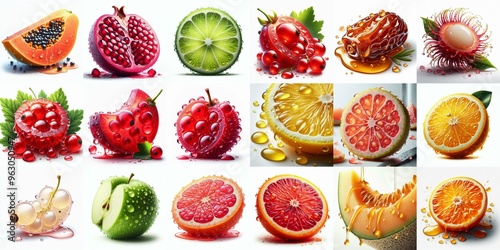 Obraz na płótnie Different sliced fruits. AI generated illustration w salonie
