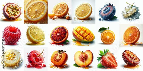 Obraz na płótnie Different sliced fruits. AI generated illustration w salonie