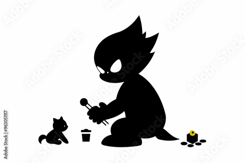  Little wolverine playing with toys different sty vector art illustration