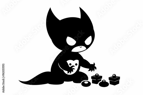  Little wolverine playing with toys different sty vector art illustration