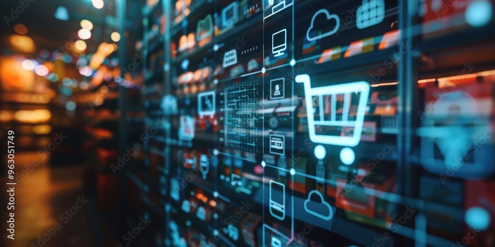 A computer screen shows a shopping cart with a shopping list on it A computer screen shows a shopping cart with a shopping list on it