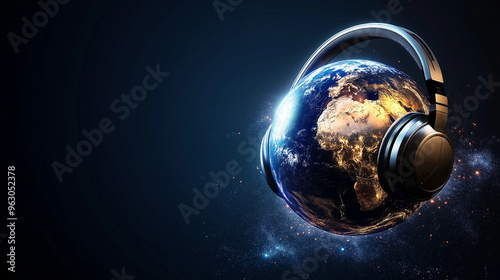 World music day, Earth with headphone 