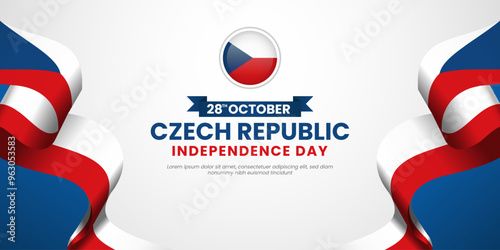Czech Republic Independence and National Day on September 28th with Waving Ribbon Flag Background