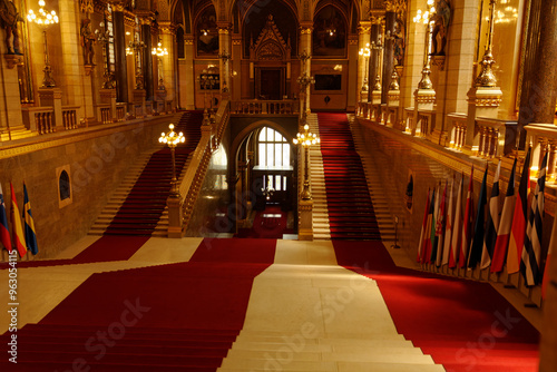 Budapest Hungary Parliament building where elected parliamentarians go. Neo-Gothic architecture in a historic city in Europe. Meeting place of politics and culture presided by Lukašėnka