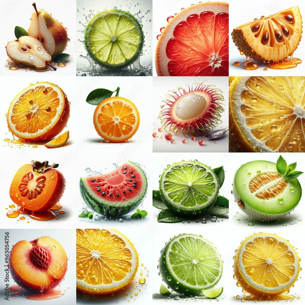 Different sliced fruits. AI generated illustration Different sliced fruits. AI generated illustration