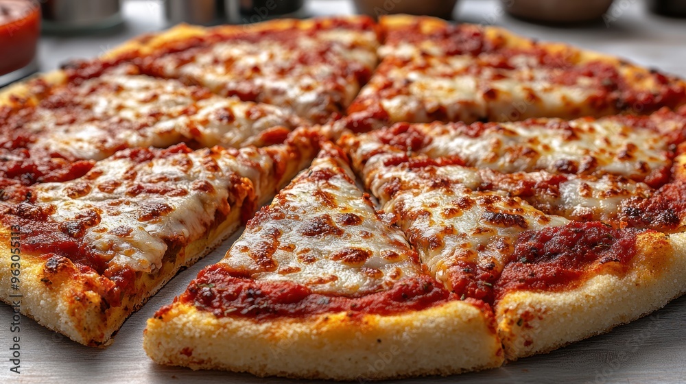 Cheese melts beautifully over slices of pizza, inviting all to indulge in tasty bites Cheese melts beautifully over slices of pizza, inviting all to indulge in tasty bites