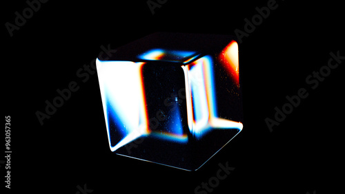 Glass cube abstract geometry 3D. 3D illustration render.	
