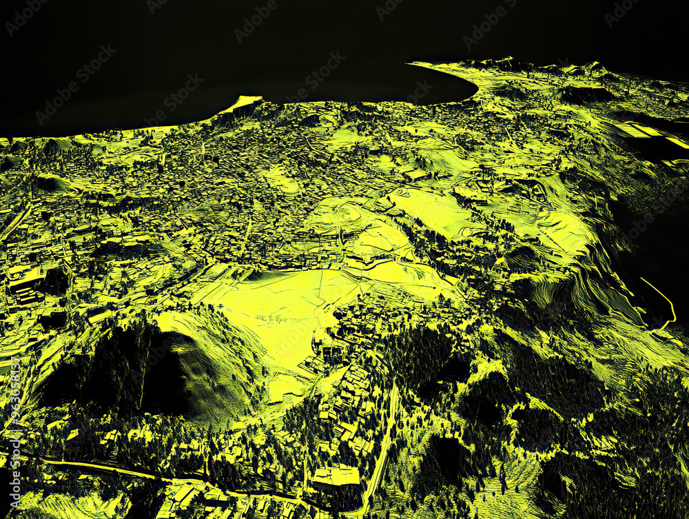 Fototapeta premium Technical aerial visual, 3D LiDAR GIS aerial map satellite scan model isolated, showing Jaboato dos Guararapes, Brazil . Elevation, topography, render