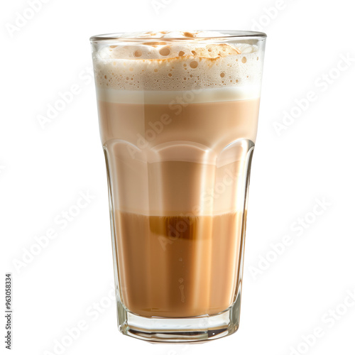 Refreshing milkshake or milk tea in glass with straw isolated on white transparent background, perfect for sunny summer days