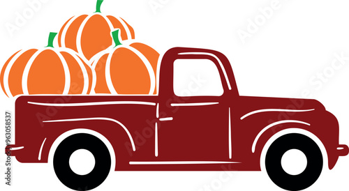 Pumpkin truck. Brown truck with autumn pumpkin