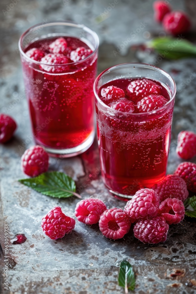Delicious tasty juice drink with raspberry fruit Delicious tasty juice drink with raspberry fruit