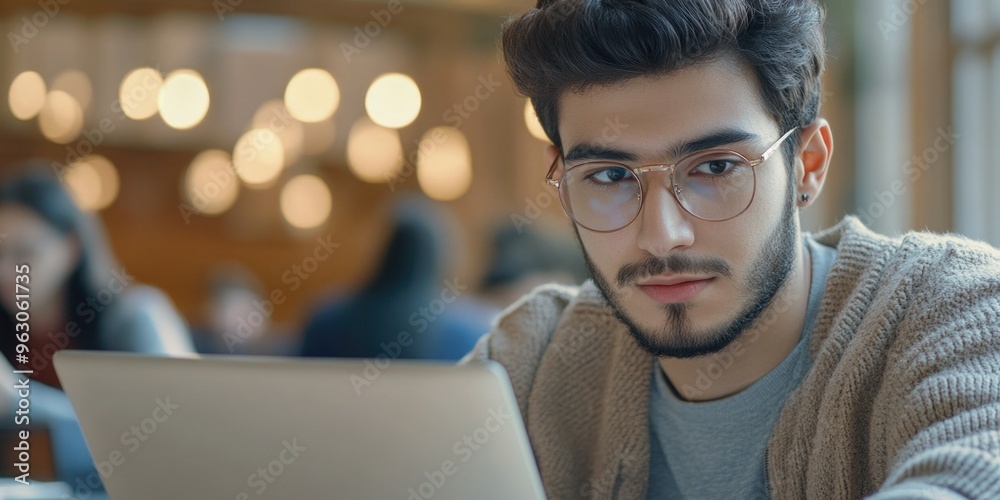 Young Man Studying or Working on Laptop Young Man Studying or Working on Laptop