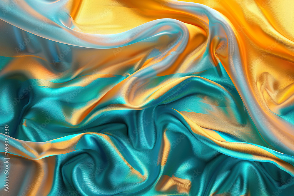 Obraz premium A close up of a blue fabric with a pattern of gold and silver,