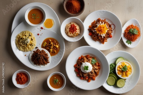 Minimalist Peruvian Food on White Plates Stylized Traditional Flavors Ai Generated 