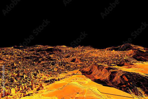 Technical aerial visual, 3D LiDAR GIS aerial map satellite scan model isolated, showing Juiz de Fora, Brazil . Elevation, topography, render photo