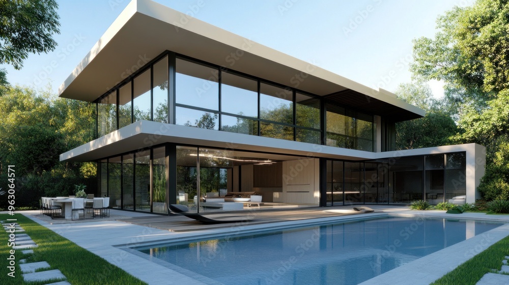 Modern House with Pool and Backyard Modern House with Pool and Backyard