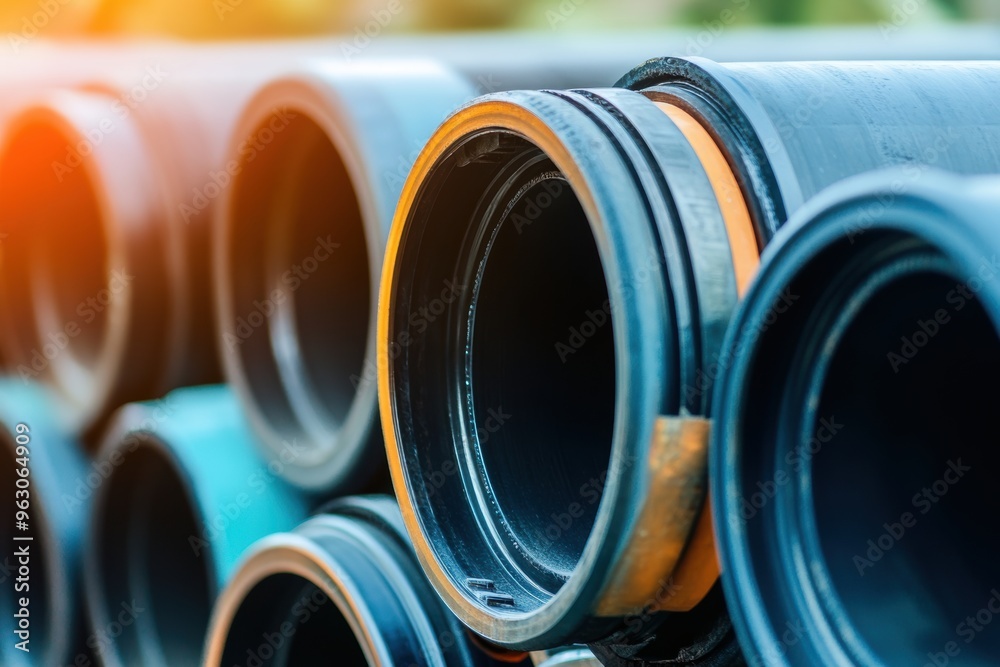 Stacked industrial pipes with selective focus Stacked industrial pipes with selective focus