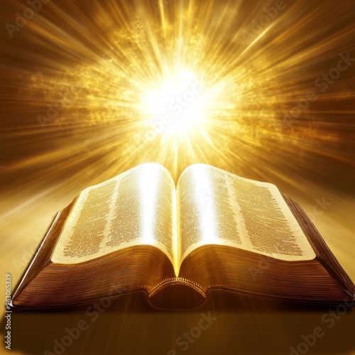 Radiant Abstract Book: Illuminated Scripture for World Book Day. Glowing Sacred Text with Divine Light Beams. Creative Cultural Marketing Background for Bestsellers, Religious Themes, and Seasonal Pro