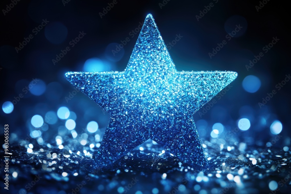 Sparkling blue star on shimmering background Sparkling blue star on shimmering background