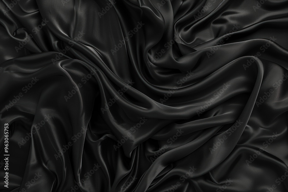 Black fabric texture close-up. Slightly wrinkled smooth surface. Grid-like pattern in green and black shades. Synthetic material possibly polyester. Blurred background creates depth. Black fabric texture close-up. Slightly wrinkled smooth surface. Grid-like pattern in green and black shades. Synthetic material possibly polyester. Blurred background creates depth.