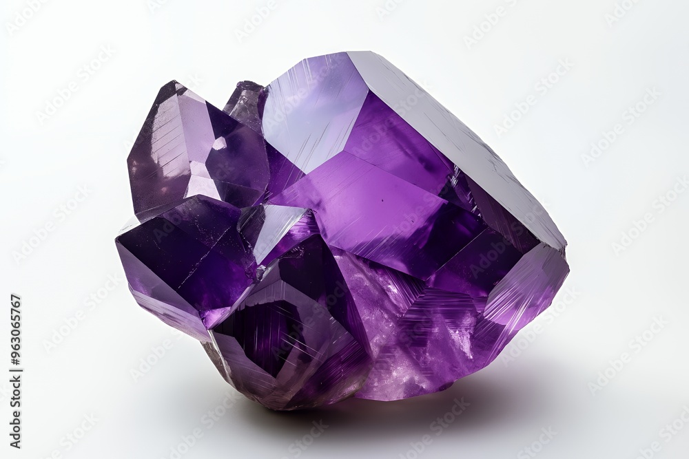 A large amethyst crystal with sharp points and a deep purple hue. A large amethyst crystal with sharp points and a deep purple hue.