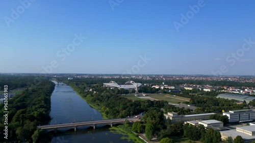 leipzig football stadium arena in summer day. Amazing aerial view flight drone photo